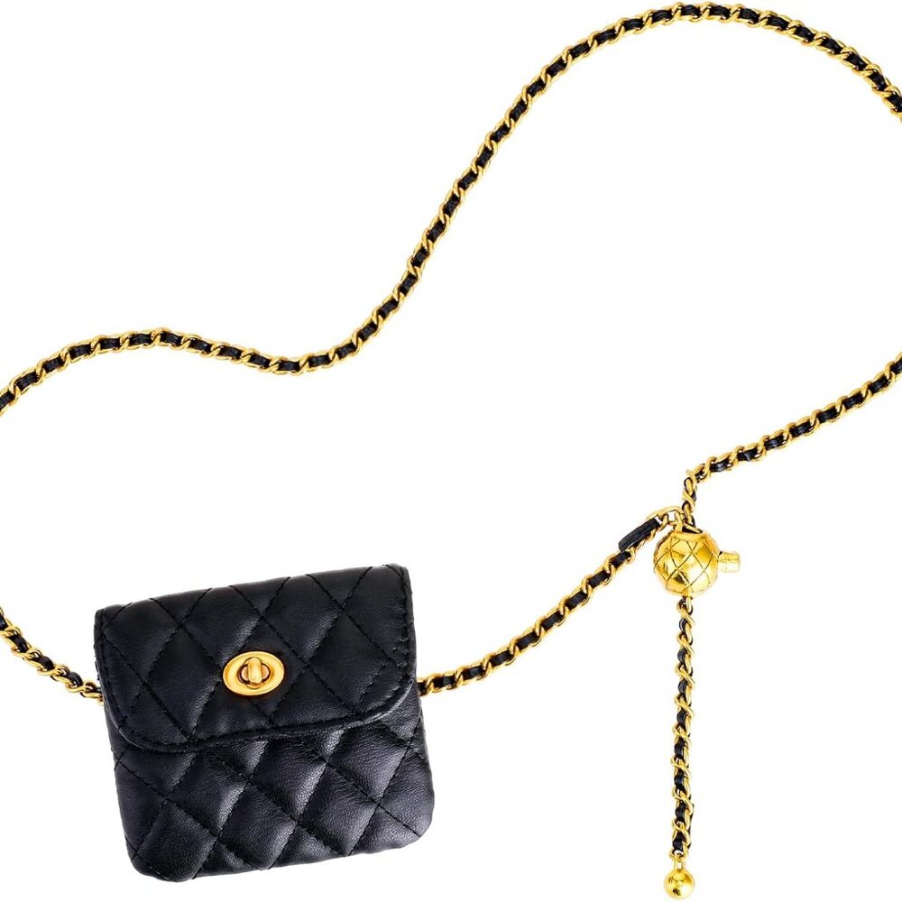 Mini Quilted Chain Crossbody Handbag, Waist Bag Purse Fanny Pack Black - Picture 5 of 7